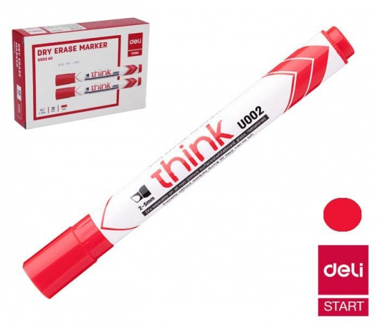 Popisovač DELI EU00240 červený zkosený stíratelný (8569) DELI