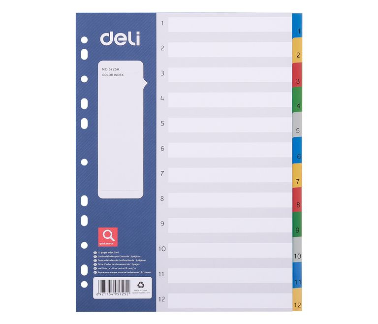 Rozdělovač barevný číselný A4, 12l DELI E5725A DELI GROUP CO., LTD.