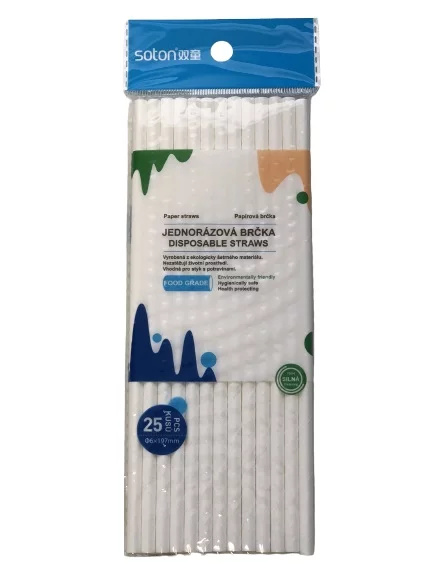 Huajie Jednorázová papírová nápojová brčka - 25 ks - bílá