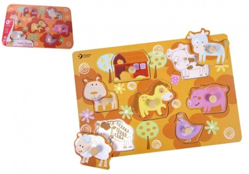 Teddies vkládačka/puzzle deskové obrysové farma dřevo 30x21cm ve fólii