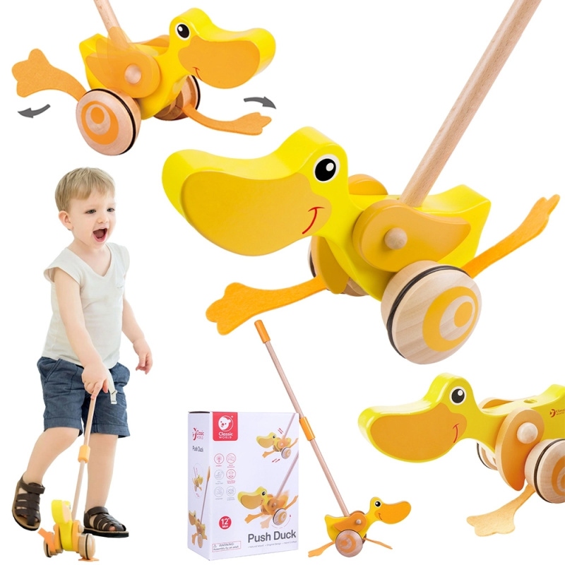 Teddies strkadlo Kačenka dřevo 55cm tlačící s tyčkou v krabici 20x29x13cm