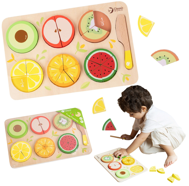 Teddies Puzzle deskové krájecí ovoce zlomky ve fólii 30x20cm