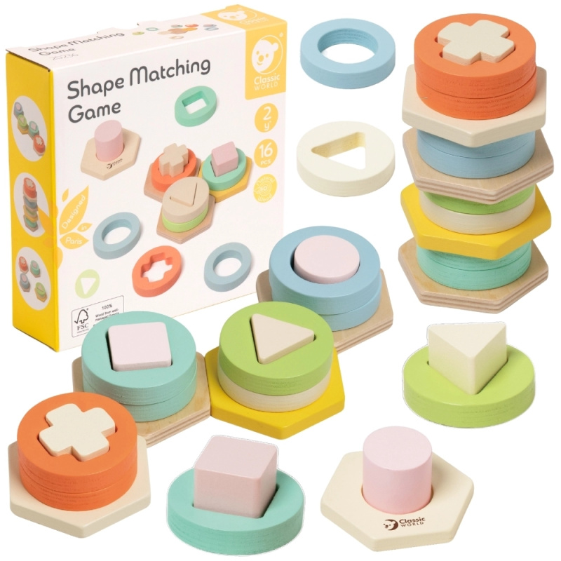 Montessori věž na třídění tvarů a barev CLASSIC WORLD