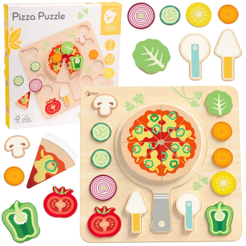 CLASSIC WORLD Dřevěná pizza na krájení, puzzle 22 dílů