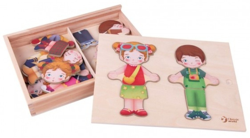 Teddies vkládačka oblékání dřevo holka kluk 26 ks