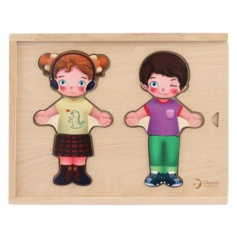 Teddies vkládačka oblékání dřevo holka kluk 26 ks