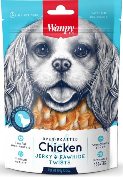 Wanpy Dog Chicken Jerky & Rawhide Twists 100 g