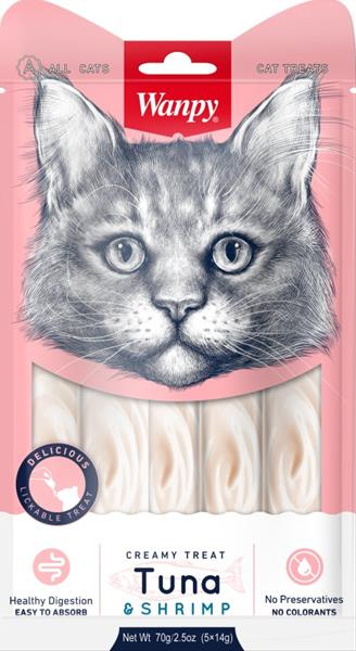 WANPY Creamy treat tuna & shrimp pro kočky 5 x 14 g