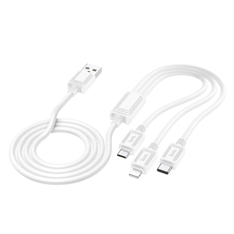 HOCO kabel 3 v 1 USB A na Lightning / Micro USB / Type C 2A X74 1 m bílý