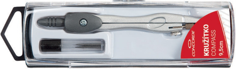 Kružítko Concorde kovové s náhradními tuhami - 9,5cm, plastová krabička