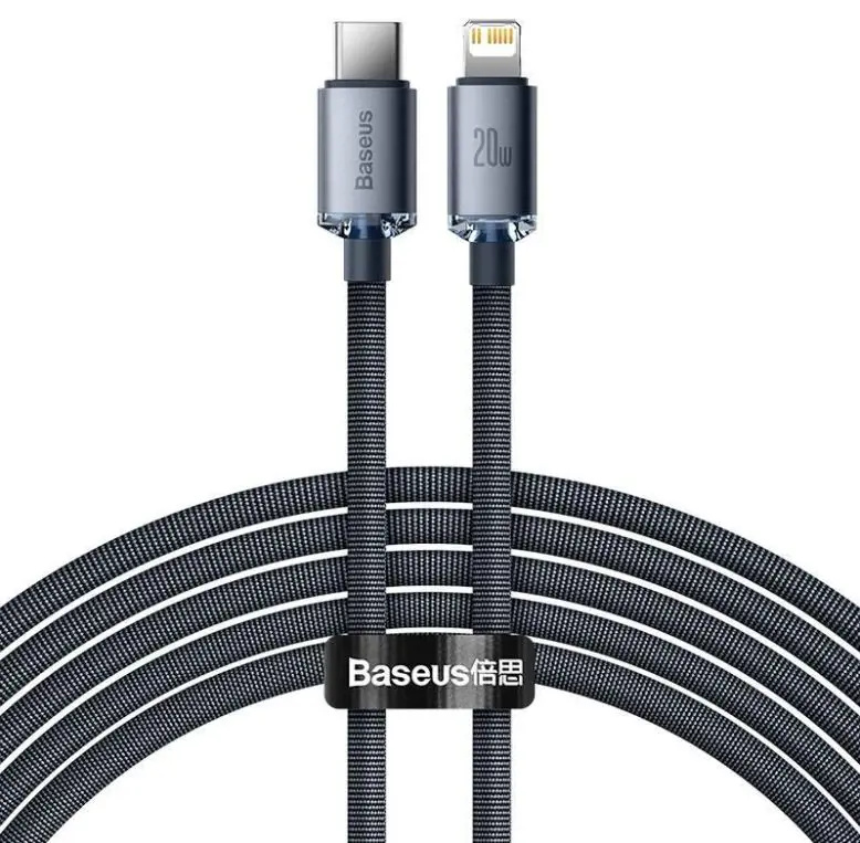 Baseus CAJY000301 Crystal Shine Series nabíjecí / datový USB-C / Lightning, 20W, 2m, černý Černá