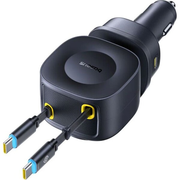 Baseus PrimeTrip VR2 Max 100W nabíječka do auta s navíjecími kabely 2x USB-C, 1xUSB-C, 1x USB černá