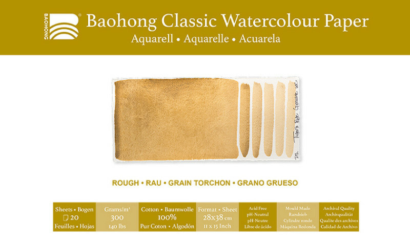 Akvarelový papír Baohong Classic 28x38cm rough 300g - 20ks v balení