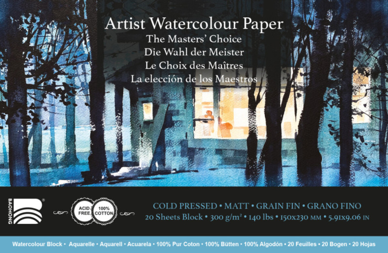 Akvarelový blok Baohong Masters 15x23cm cold pressed 300g