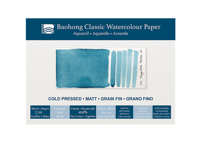 Akvarelový blok Baohong Classic 15x21cm cold pressed 300g