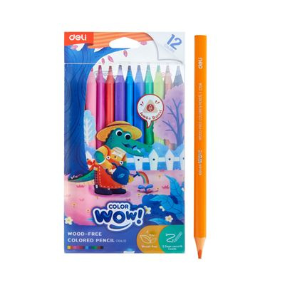 Pastelky DELI bezdřevé trojhranné JUMBO 12 barev WOW EC104-12 DELI GROUP CO., LTD.