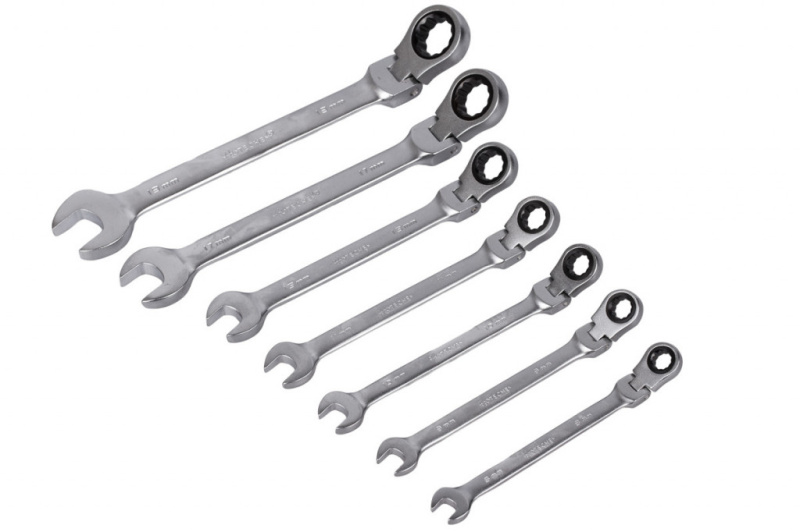 Sada ráčnových očkoplochých flexibilních klíčů 7 ks, 8 - 19 mm - HT192504