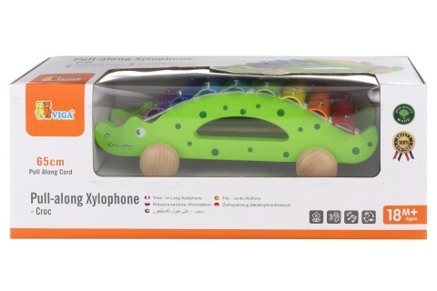 Dřevěný tahací xylofon krokodýl