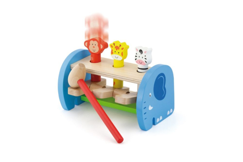 dřevěná zatloukačka se zvířátky Hit & Jump