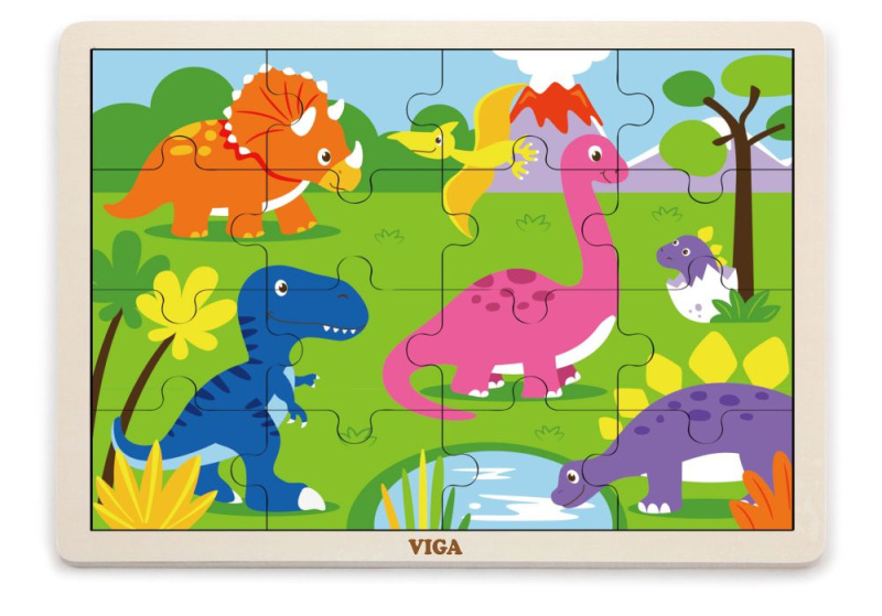 Dřevěné puzzle 16 dílků - dinosauři