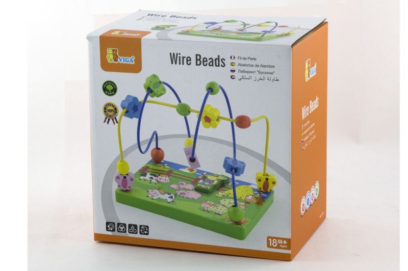 Dřevěný korálkový labyrint Farma s magnetickým farmářem