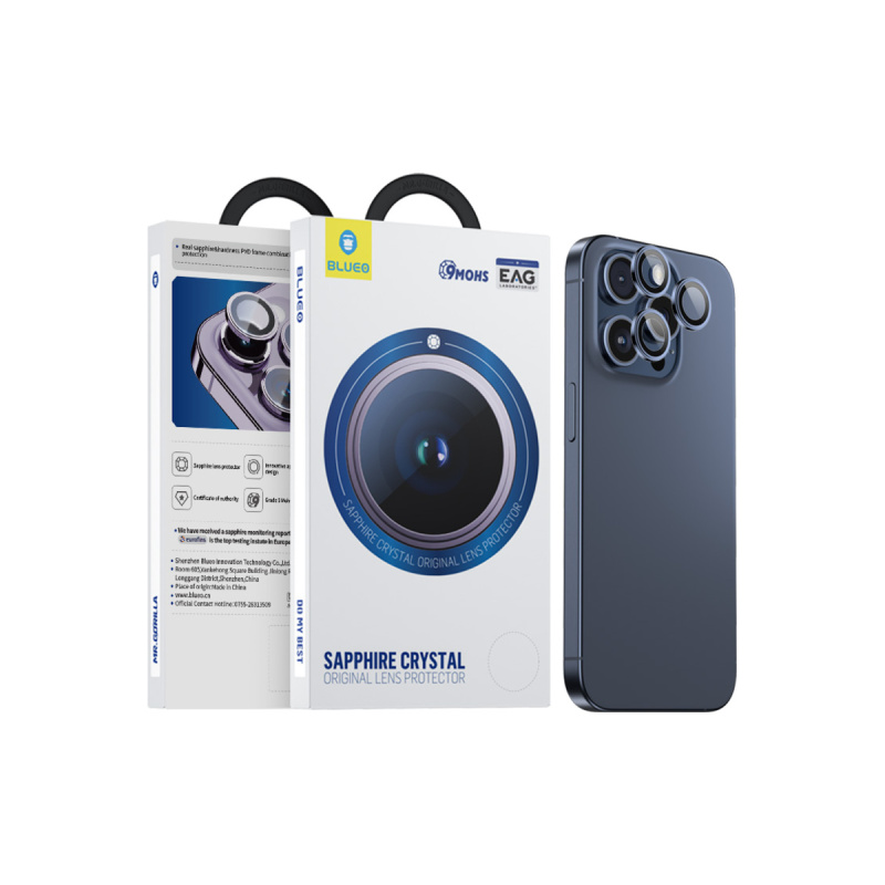 Safírové sklo na čočky pro iPhone 15 Pro Max Blueo - modré