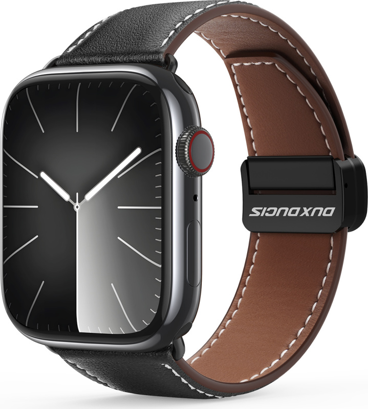 DUX DUCIS YA - Z přírodní kůže řemínek Apple Watch 42/44/45/49mm černý