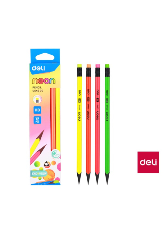 Tužka HB s gumou trojhranná NEON BLACK DELI EU54600 mix DELI