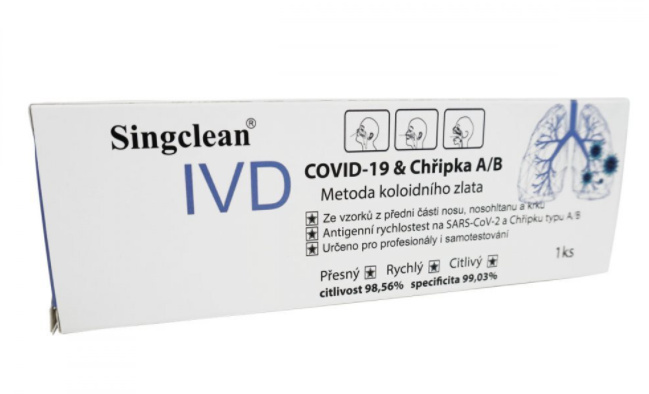 Singclean® 1x Singclean Antigenní rychlotest na detekci COVID-19/ChřipA+B z přední části nosu nebo slin