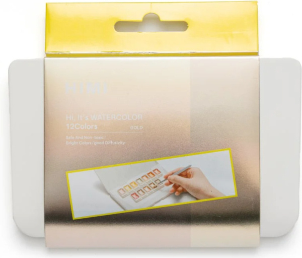 HIMI akvarelové barvy -  12 Colours in Closing Pans + Brush - Golden Metallic edition Himi