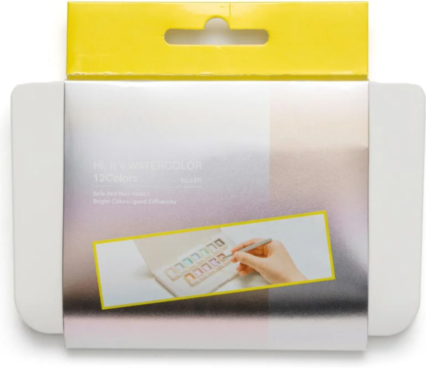 HIMI akvarelové barvy -  12 Colours in Closing Pans + Brush - Silver Metallic edition Himi