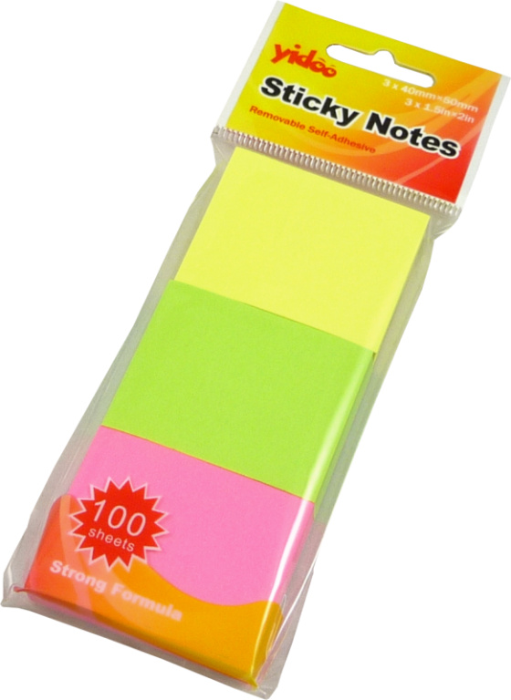 Samolepicí bloček 50 × 40 mm, 3 × 100 ks, mix neon barev