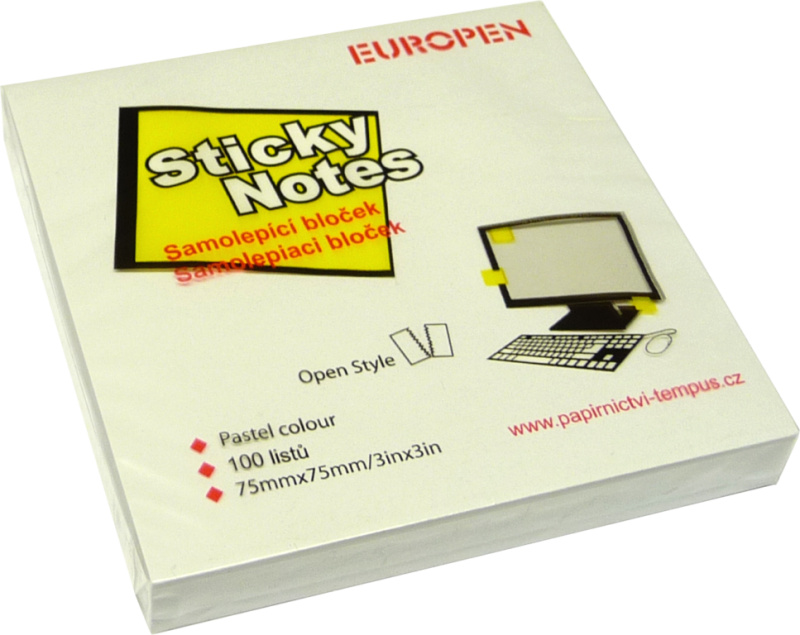 Samolepicí bloček 75 × 75 mm 100 listů - žlutý