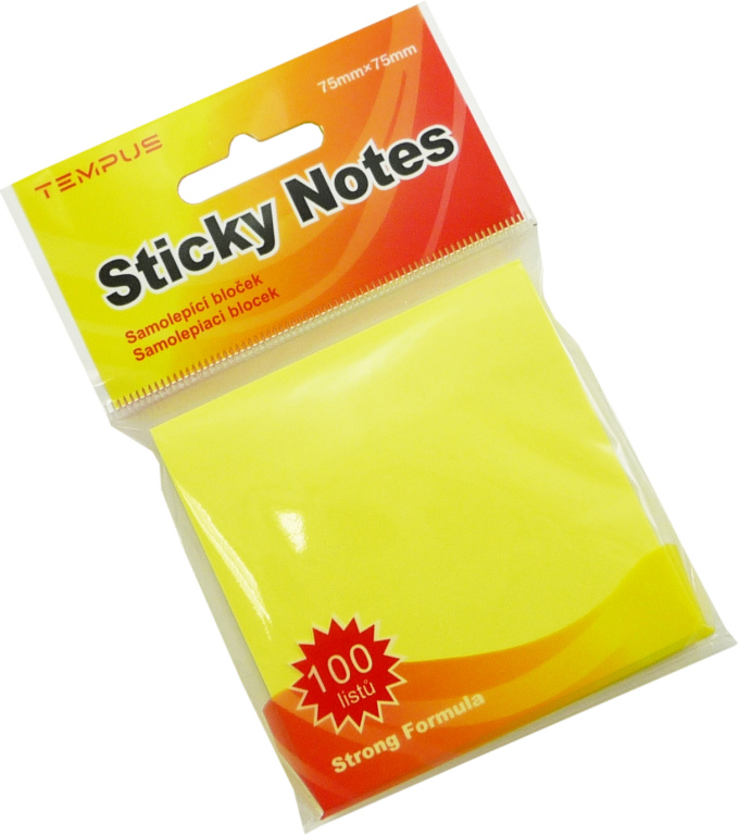Samolepicí bloček 75 × 75 mm 100 listů - neon žlutý