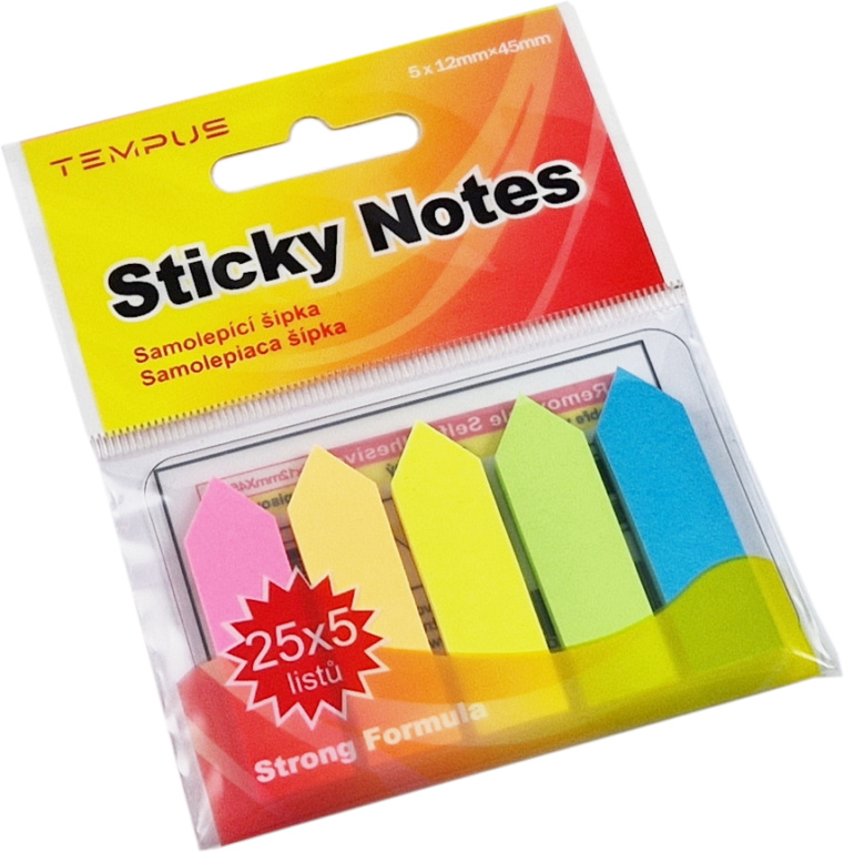 Samolepicí bloček 45 × 12 mm 5 barev Šipky - neon mix