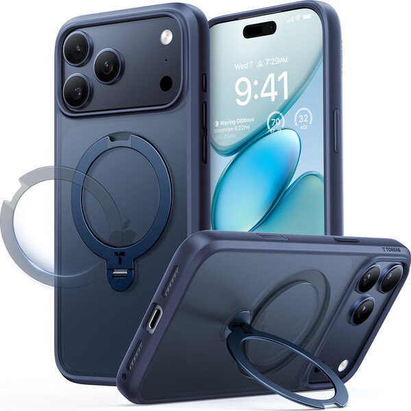 Torras Ostand Q3 Spin MagSafe kryt iPhone 17 Pro midnight blue
