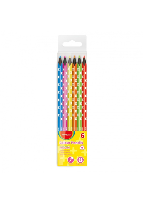 Pastelky KEYROAD Neon - trojhranné, 6 ks