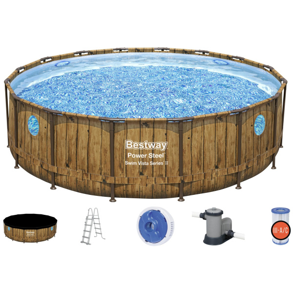 Bestway Bazén Power Steel Swim Vista s filtračním zařízením a schůdky, Ø 4,88 x 1,22 m