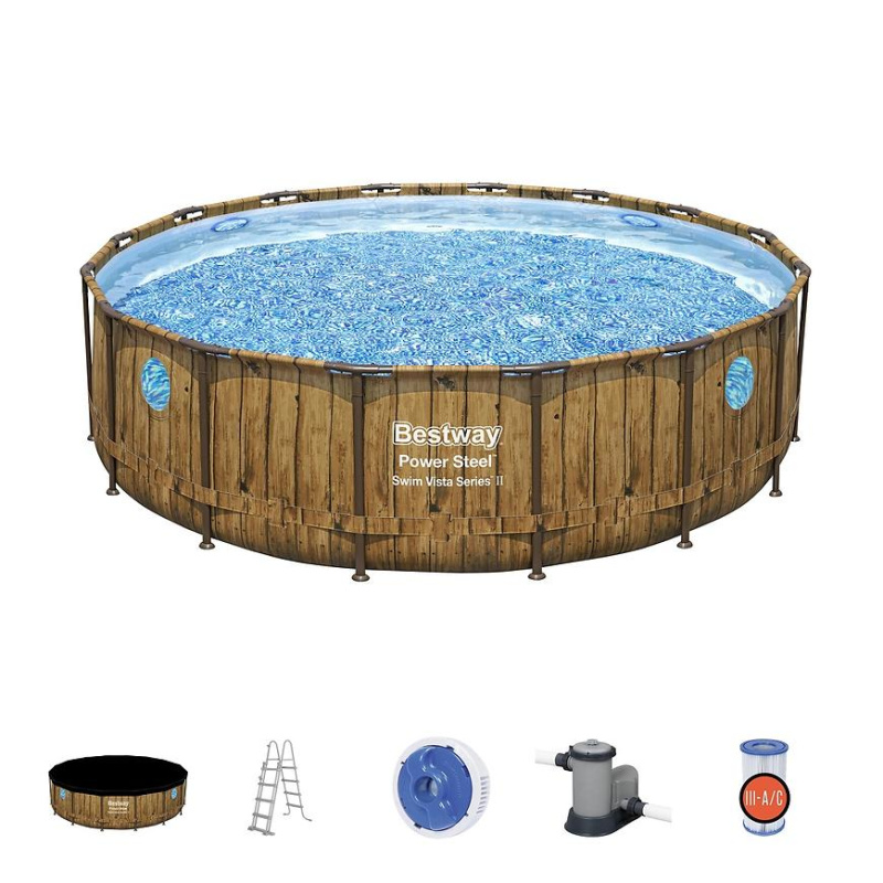 Bestway Bazén Power Steel Swim Vista s filtračním zařízením a schůdky, Ø 4,88 x 1,22 m