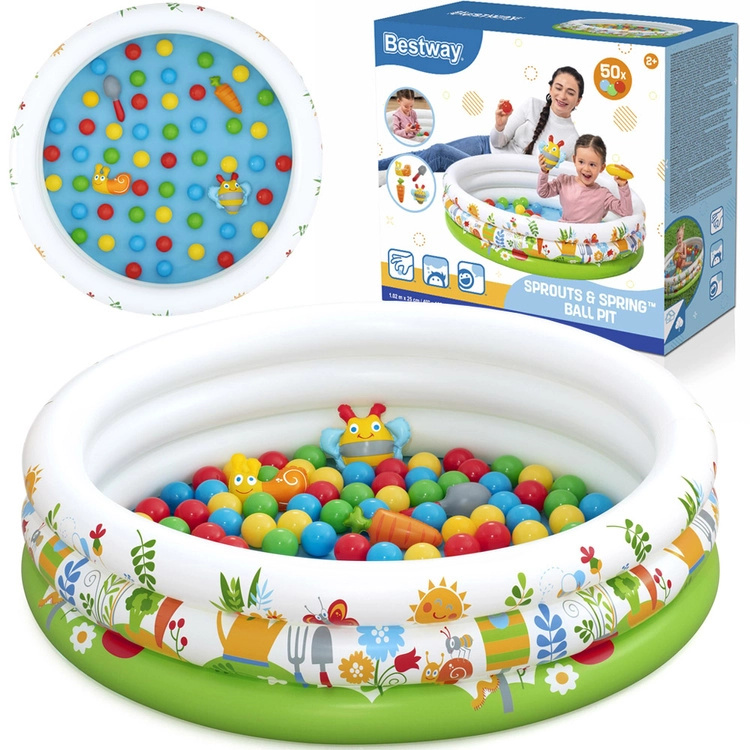 Bestway dětský nafukovací bazének a suchý bazének s míčky Sprouts & Spring 102 × 25 cm, 50 míčků a hračky