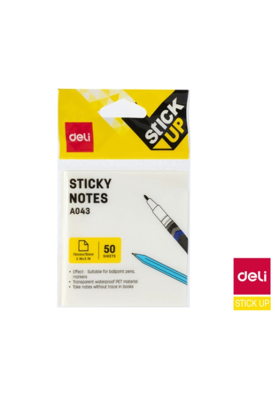 Bloček samolepící STICK UP transparentní 76 x 76mm 50l DELI EA043 DELI