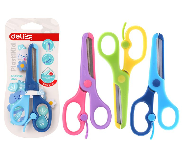 Dětské nůžky DELI 13,6 cm s pomocnou pružinkou - mix barev