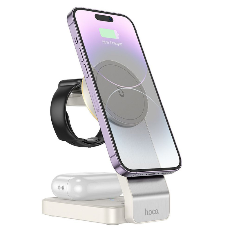 HOCO indukční nabíječka 3 v 1 kompatibilní s MagSafe 15W CQ3 bílá