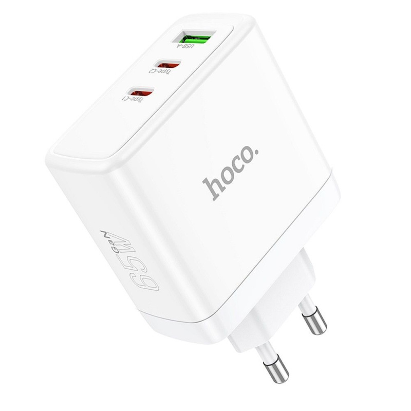 HOCO síťová nabíječka 2 x typ C + USB A QC PD 65W GaN N30 bílá