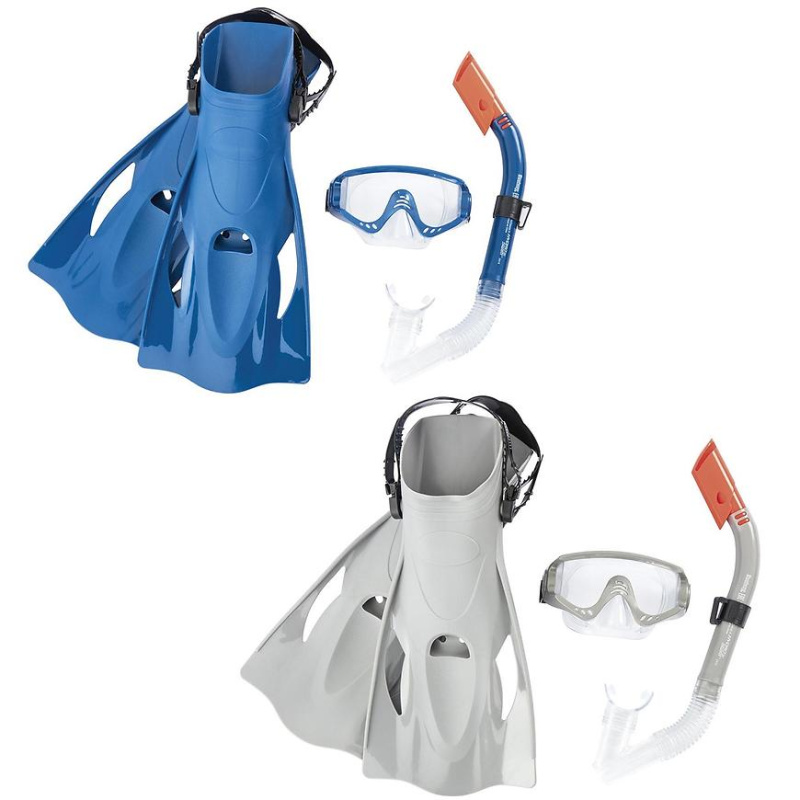 Šnorchlovací set MERIDIAN- ploutve, brýle, šnorchl (šedý/modrý)