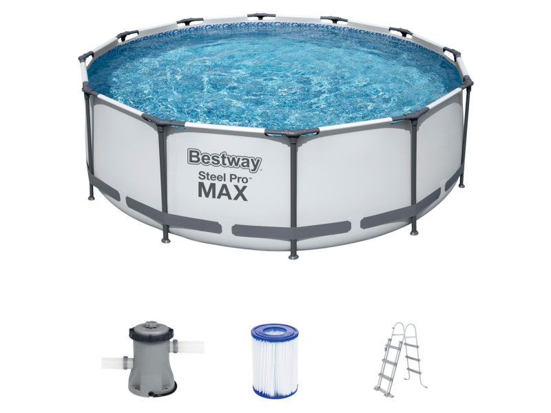 Bestway BazĂ©n s ocelovĂ˝m rĂˇmem Steel ProMAXâ„˘ s filtraÄŤnĂm zaĹ™ĂzenĂm a bezpeÄŤnostnĂmi schĹŻdky, Ă� 3,66 x 1 m