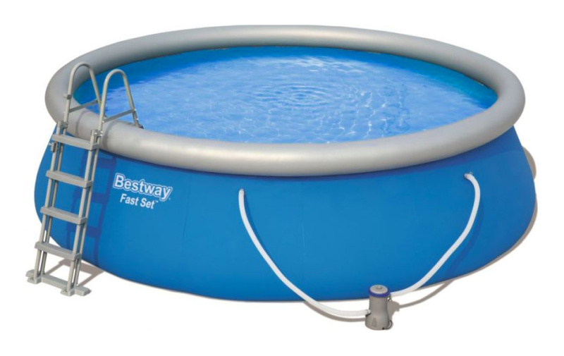 Nadzemní bazén kruhový Bestway Fast Set, kartušová filtrace, schůdky, plachta, průměr 4,57m, výška 1