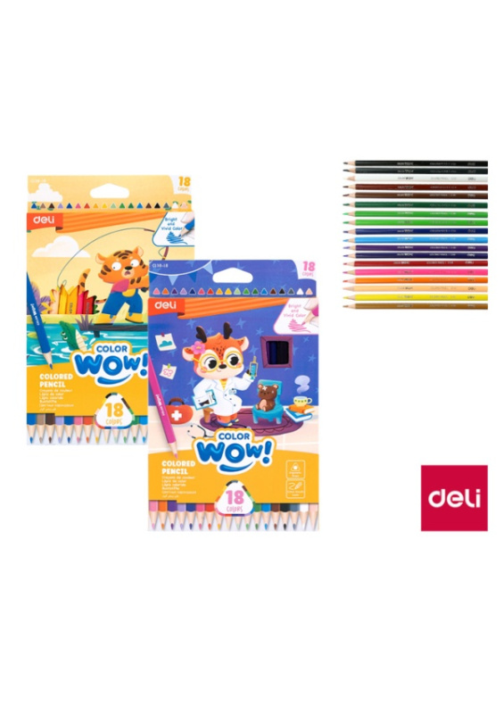 Pastelky trojhranné 18 barev WOW DELI EC138-18 mix DELI GROUP CO., LTD.