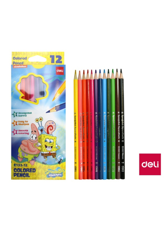Pastelky DELI SPONGEBOB šestihranné - sada 12 barev