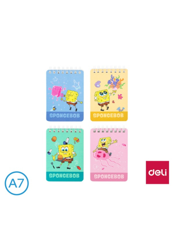 Spirálový blok A7 DELI SPONGEBOB čtverečkovaný 100 l. - mix motivů